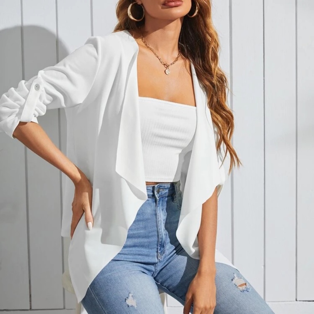 Waterfall open front blazer cardigan roll sleeve - Picture 8 of 16